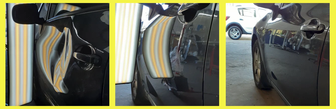 Dent removal on a door
